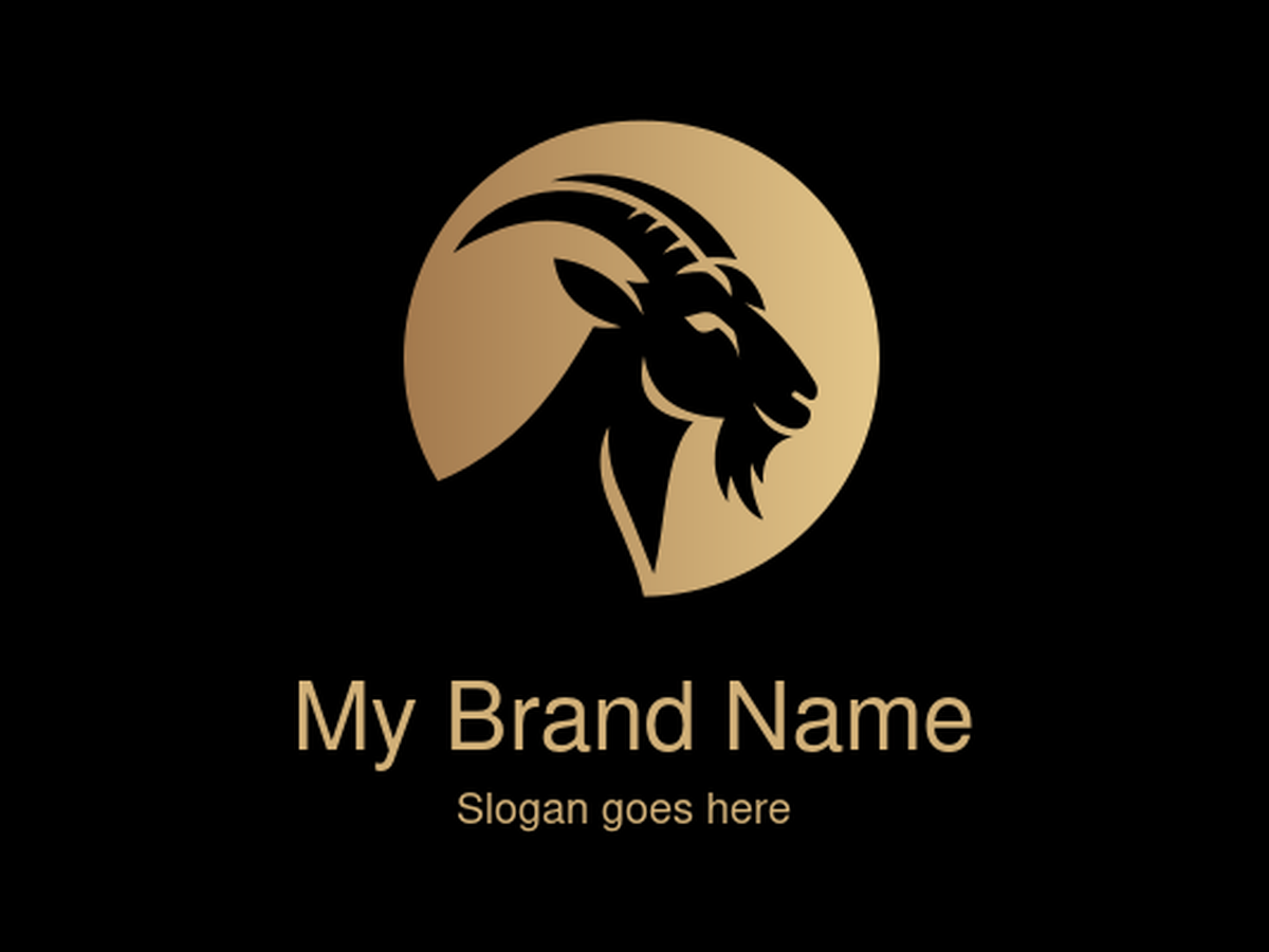 Gold Circular Goat Head Logo Design for Luxury Outdoor and Adventure Brands